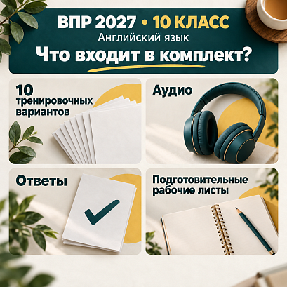 Обложка публикации «ВПР 2027. Английский язык. 10 класс: 10 тренировочных вариантов с аудио, ответами и подготовительными рабочими листами»