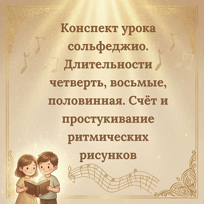 Обложка публикации «Конспект урока сольфеджио. Длительности четверть, восьмые, половинная. Счёт и простукивание ритмических рисунков»