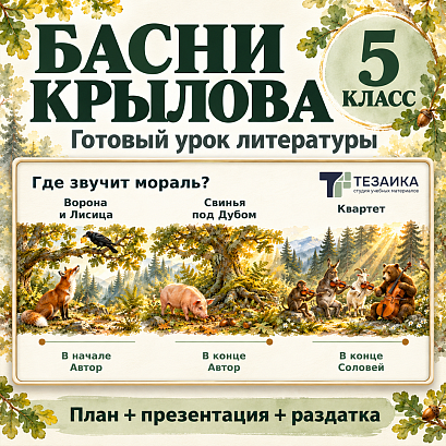 Обложка публикации «Басни И. А. Крылова (5 класс). Обобщающий практический урок: презентация, сценарий и рабочие листы»