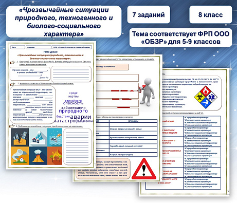 Обложка публикации «Рабочий лист по ОБЗР на тему "Чрезвычайные ситуации природного, техногенного и  биолого-социального характера"»