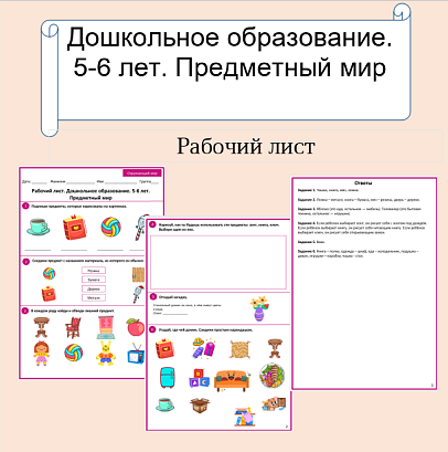 Обложка публикации «Рабочий лист. Дошкольное образование. 5-6 лет. Предметный мир»
