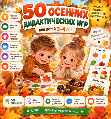 Обложка публикации «50 осенних дидактических игр для детей 3–4 лет»