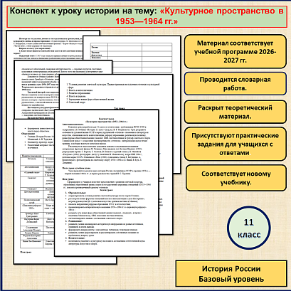 Обложка публикации «Конспект урока «Культурное пространство в 1953—1964 гг.»»